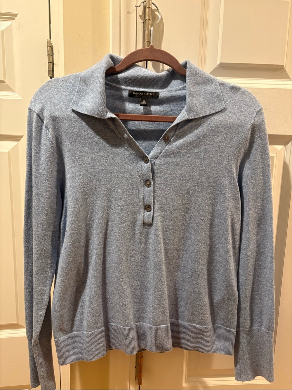 Banana Republic Powder Blue Long-Sleeve Polo Top
